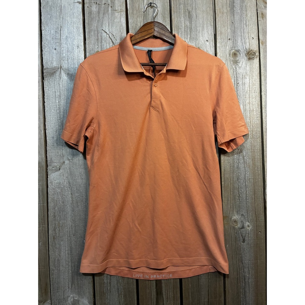Lululemon Evolution Polo Shirt Mens Medium Orange Pima Cotton Stretch Polo